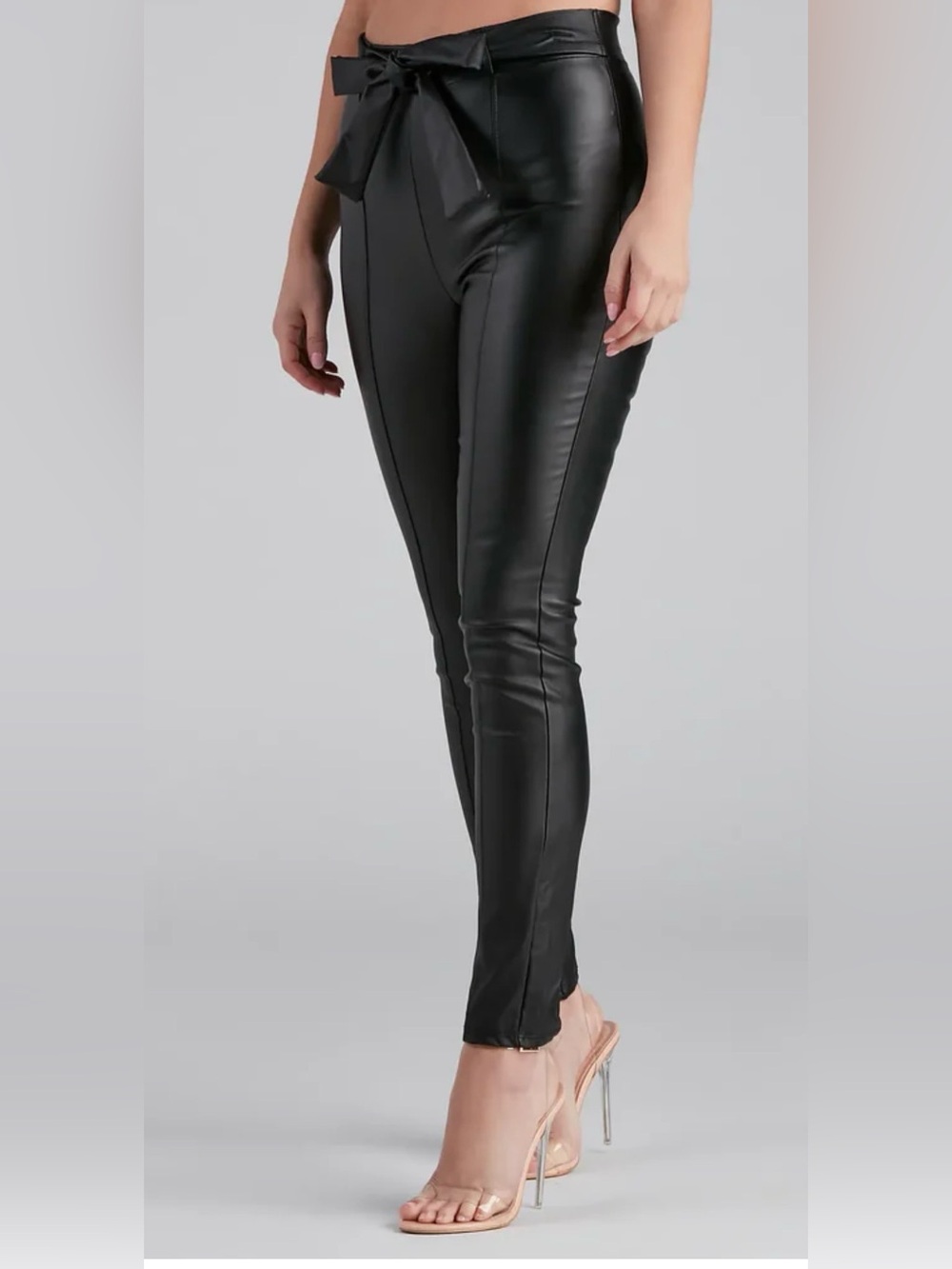 Windsor Black Faux Leather Tie-Waist Pants Women’s Size Large NWT